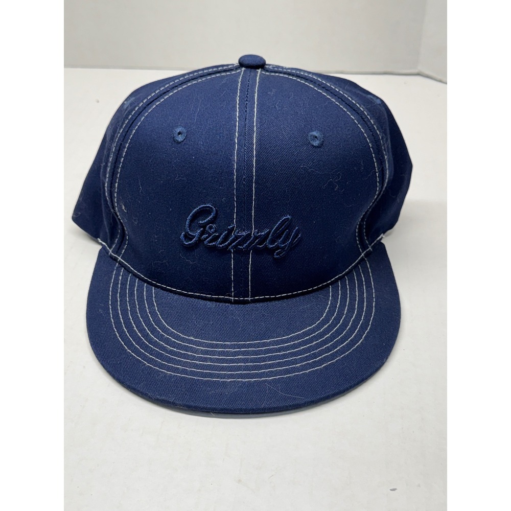 Grizzly Griptape Navy Blue Snapback Hat White Contrast Stitch Script Logo Hat - Picture 4 of 6